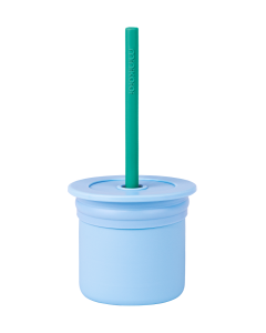 Cana cu pai si recipient gustari Minikoioi, 100% Premium Silicone, Sip+Snack – Mineral Blue/Aqua Green