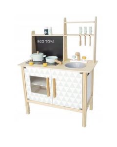 Bucatarie din lemn Ecotoys CA12092 cu tabla pentru retete