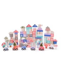 Set cuburi de constructii creative Ecotoys HM015220, din lemn, 115 blocuri