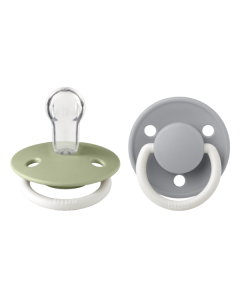 BIBS - Set 2 suzete Fosforescente De Lux GLOW Silicon, tetina rotunda, marime universala-Sage/Cloud