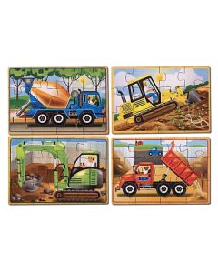 Set 4 puzzle lemn in cutie Vehicule pentru constructii Melissa and Doug