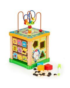 Cub educational din lemn cu tabla Ecotoys HM015473