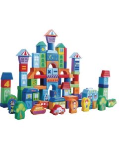 Set educational cu blocuri din lemn 100 piese orasel Ecotoys SR19001