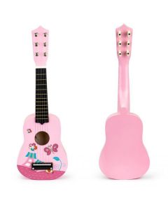 Chitara din lemn pentru copii cu corzi metalice Ecotoys F018PINK