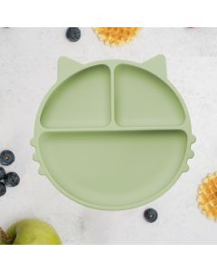 Farfurie compartimentata din silicon cu ventuza, AppeKids - Kitty - Raw Green