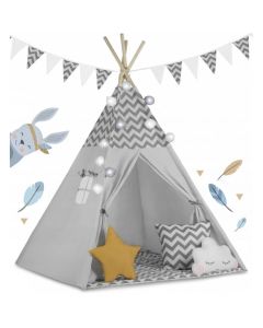 Cort de joaca pentru copii cu ghirlanda si lumini Ricokids 120 x 120 x 165 cm - Gri