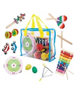 Set muzical din lemn cu 14 instrumente + geanta Ecotoys MK0700301