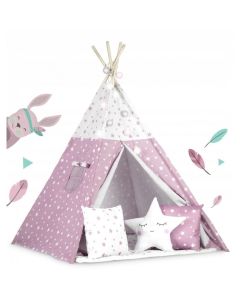 Cort De Joaca Pentru Copii Cu Lumini, Covoras si 3 pernite Ricokids 120 X 120 X 165 Cm - Roz Cu Stelute