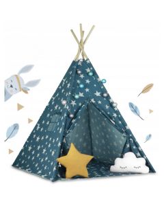 Cort De Joaca Pentru Copii Cu Lumini si 2 pernite Ricokids 120 X 120 X 165 Cm - Bleumarin cu stelute