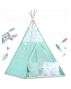 Cort de joaca pentru copii cu ghirlanda,lumini si 3 pernite Ricokids 740004, 120 X 120 X 165 cm - Mint