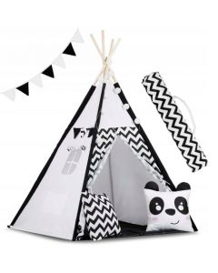 Cort de joaca pentru copii cu ghirlanda,lumini si 2 pernite Ricokids 740005, 120 X 120 X 165 cm - Panda