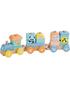 Locomotiva din lemn cu 2 vagoane si animalute Sun Baby 066