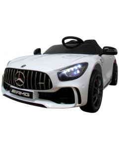 Masinuta electrica cu telecomanda, roti din spuma EVA si scaun din piele Mercedes GTR R-Sport - Alb