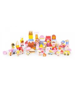 Set educational cu blocuri din lemn, 116 piese, Candy City Ecotoys ME433