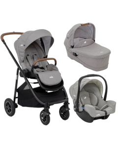 Joie - Carucior pentru copii multifunctional 3 in 1 Versatrax Gray/Pebble (Carucior Versatrax Gray Flannel+ Landou Ramble Gray Flannel + Scoica Gemm Pebble)